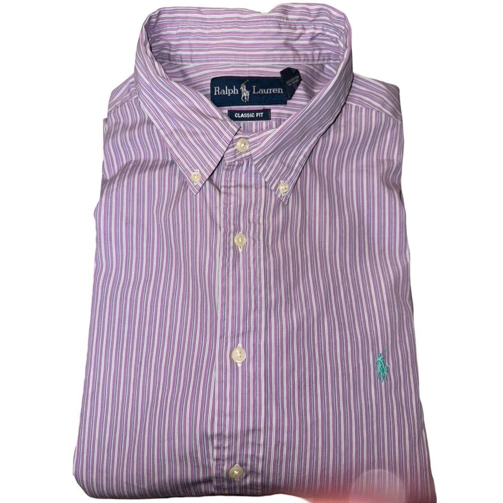 Ralph Lauren Classic Fit 100% Cotton Oxford Purple Striped Sz 18 / XXL